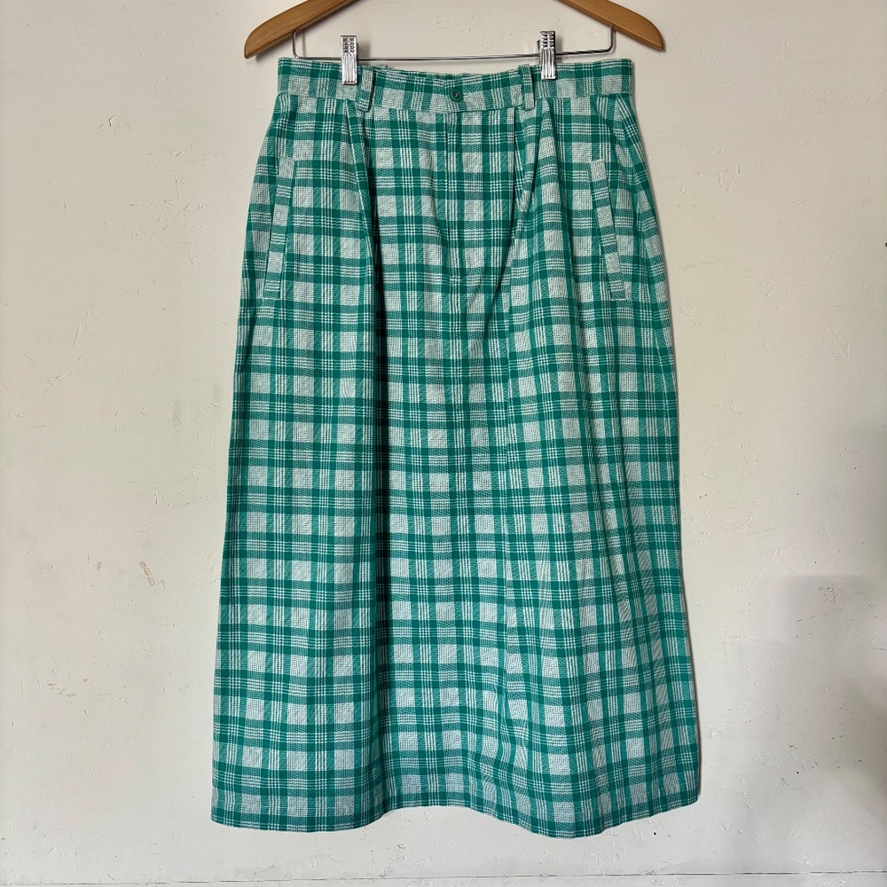 Eddie Bauer Green/White Plaid Cotton Skirt